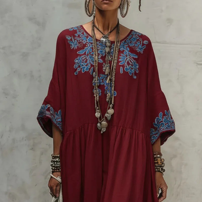 Robe longue trapèze fleurie de printemps bohème pour femme, manches longues, col rond, décontractée, style caftan, nouvelle collection été, vintage, ethnique, pour la plage