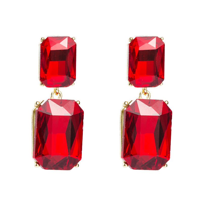 Simple Geometric Colored Glass Diamond Earrings