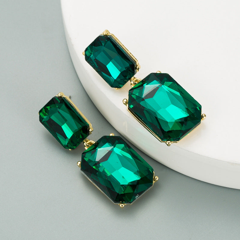 Simple Geometric Colored Glass Diamond Earrings